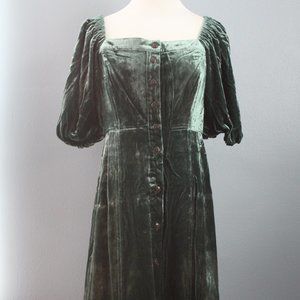 J. Crew Green Velvet Midi Dress